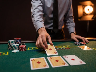 Live-Baccarat-Squeeze mit goldener Karte auf gr&uuml;nem Filz - Live Baccarat bei Betsson