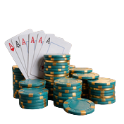 T&uuml;rkise und goldene Casino-Chips mit Karten - Willkommenspaket bei Betsson
