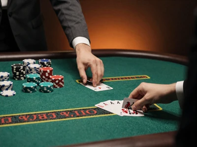 Live-Blackjack-Tisch mit Dealer-H&auml;nden und Karten auf gr&uuml;nem Filz - Online Blackjack bei Betsson