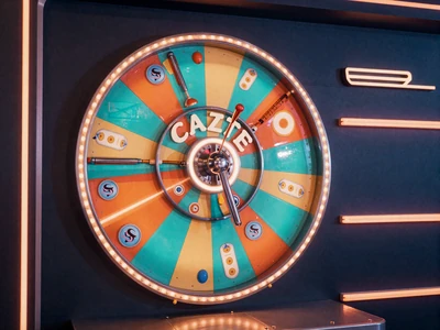 Buntes Gl&uuml;cksrad im Game-Show-Stil mit t&uuml;rkisen und orangen Segmenten - Crazy Time bei Betsson