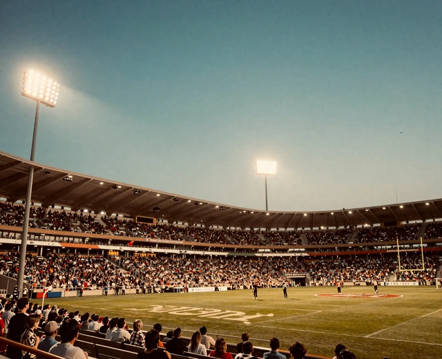 Fu&szlig;ballstadion bei Nacht unter Flutlicht mit t&uuml;rkis-orangefarbenem Gl&uuml;hen - Betsson Partner von Inter Mailand